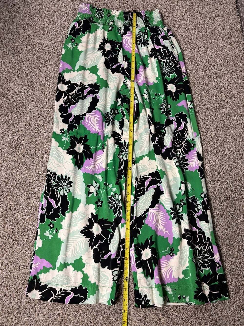 Maeve by Anthropologie Green Floral Smocked Wide-Leg Pants Medium 193
